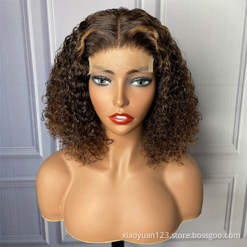 Wholesale Brazilian Unprocessed Natural Ombre Curly Bob Glueless Transparent HD Full Lace Front 100% Virgin Human Hair Wigs